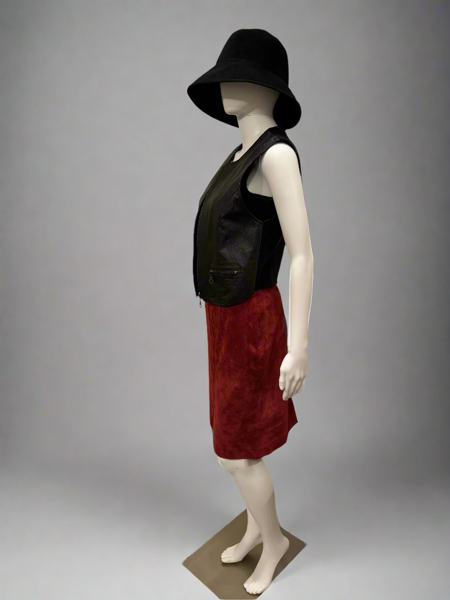 Leather Front Vest Zip Up