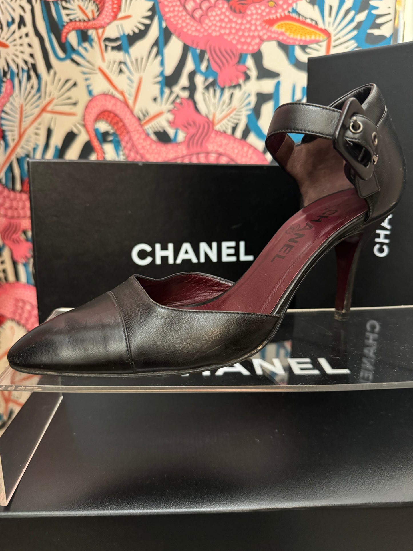 CHANEL Leather Buckle Strap Pumps