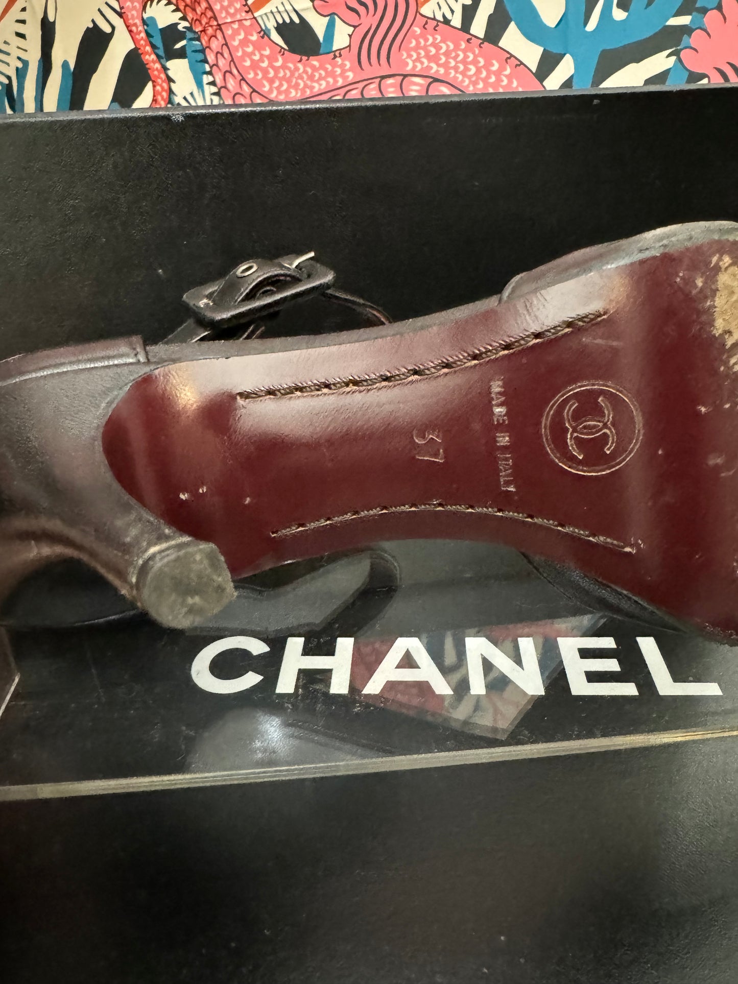 CHANEL Leather Buckle Strap Pumps