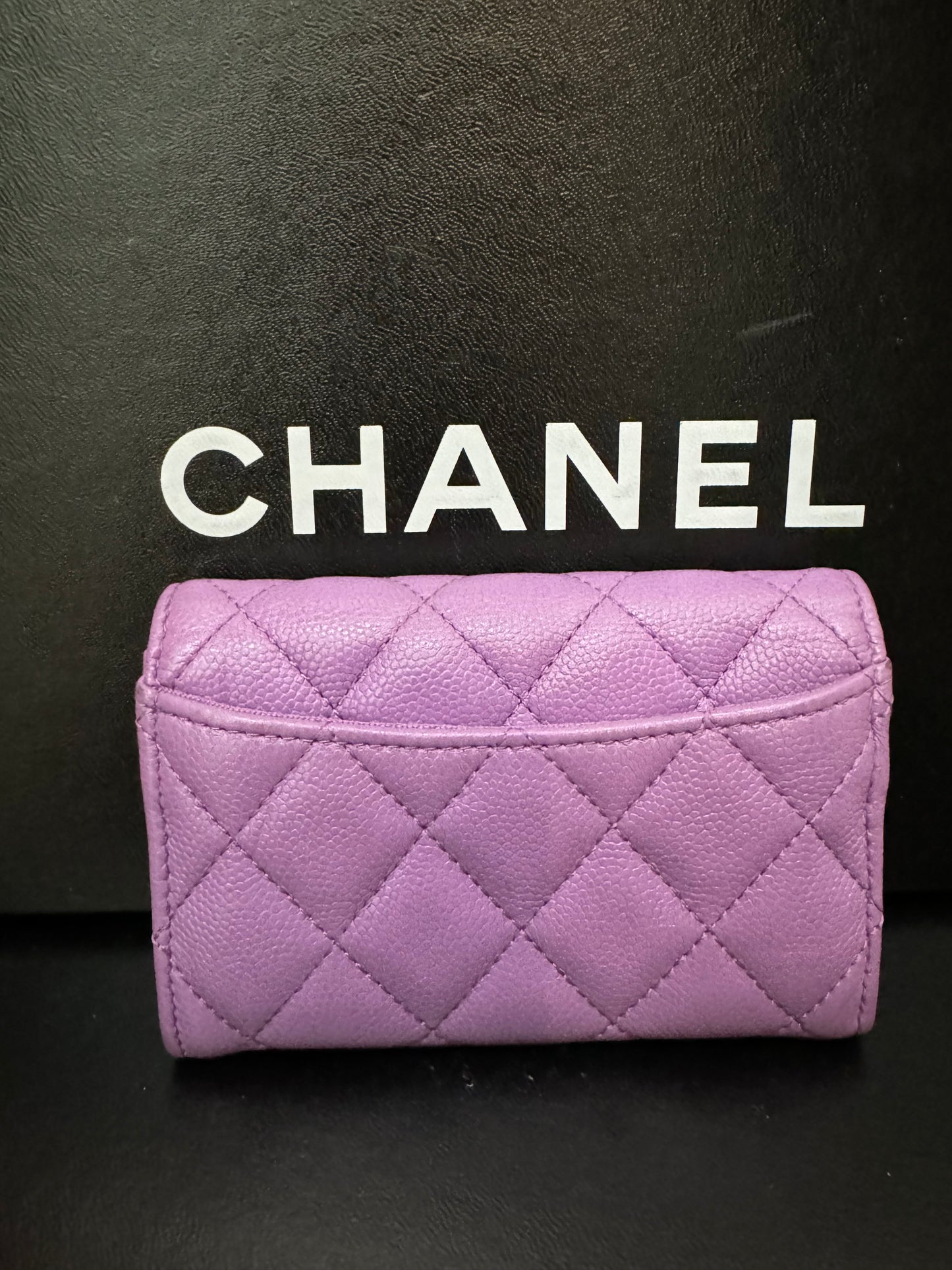 CHANEL Limited Edition Quilted Caviar Leather Flap Card Holder