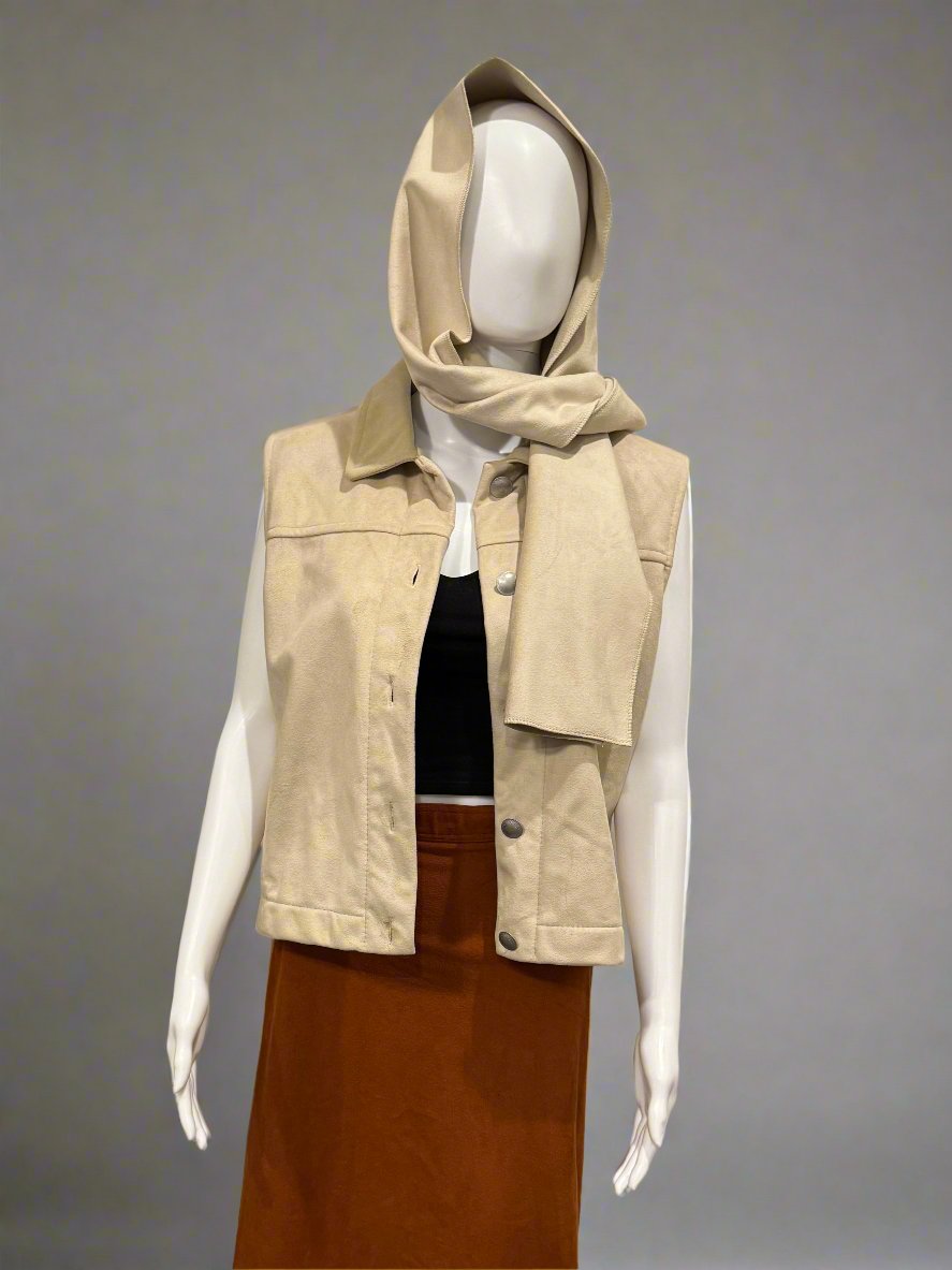 Suede and Fleece Vest with Matching Scarf Set