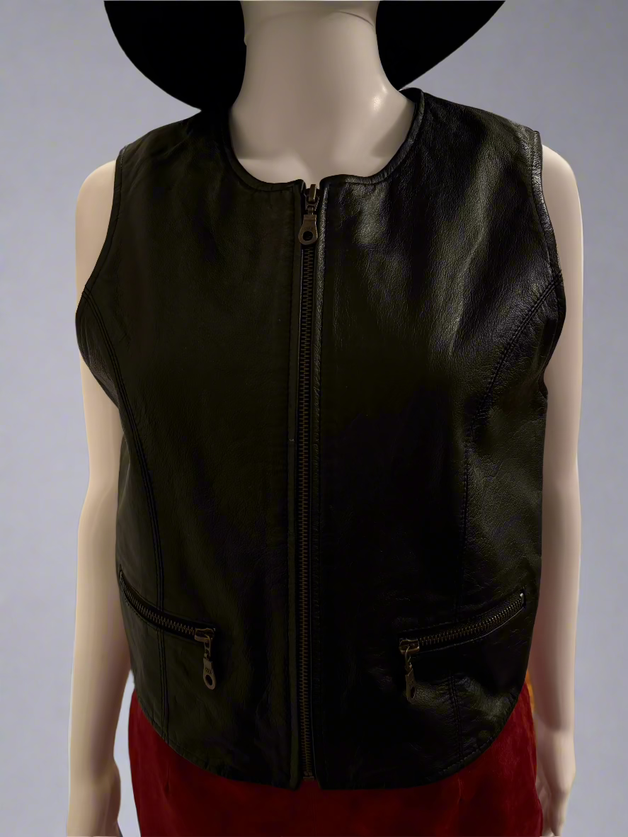 Leather Front Vest Zip Up