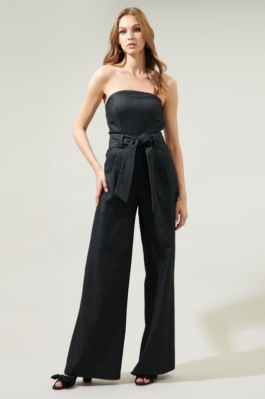 Maverick Denim Tube Top Wide Leg Jumpsuit