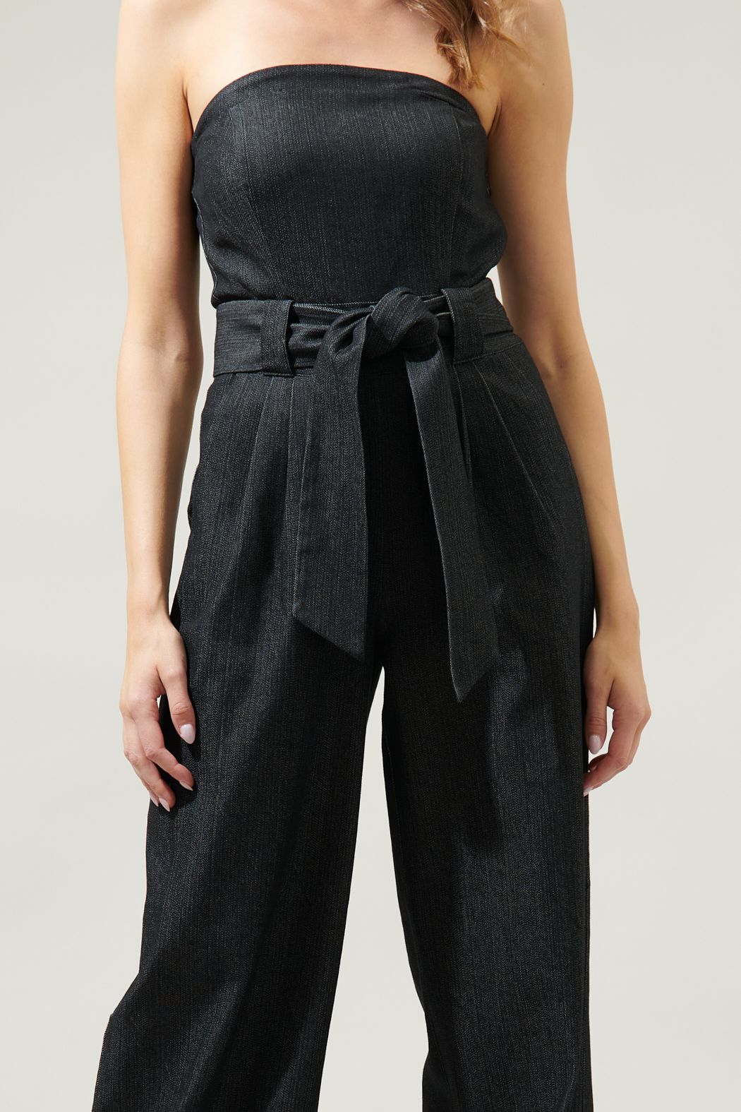 Maverick Denim Tube Top Wide Leg Jumpsuit